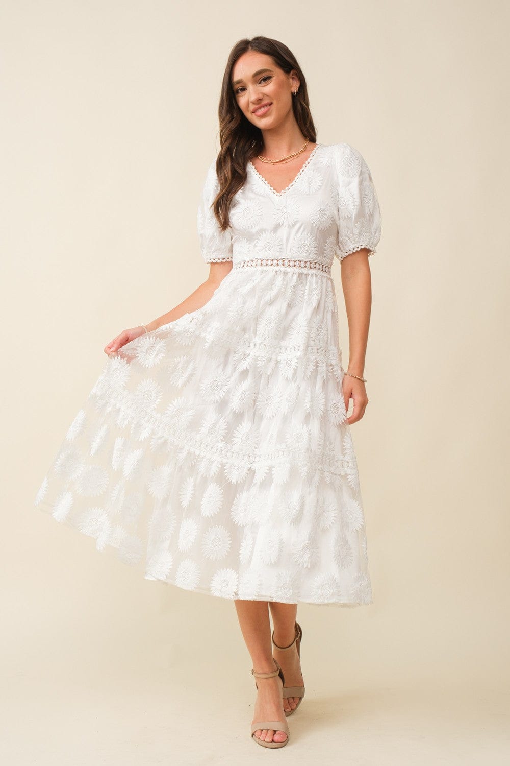 Vestido blanco crochet flores