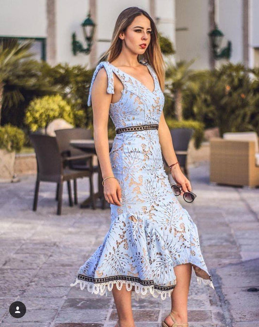 Vestido crochet azul