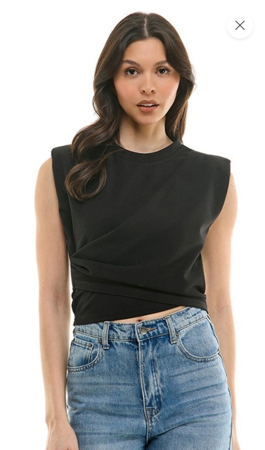 Crop Top negro plizado