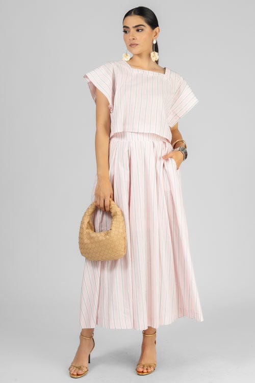 Conjunto Set Top Falda Líneas Rosa
